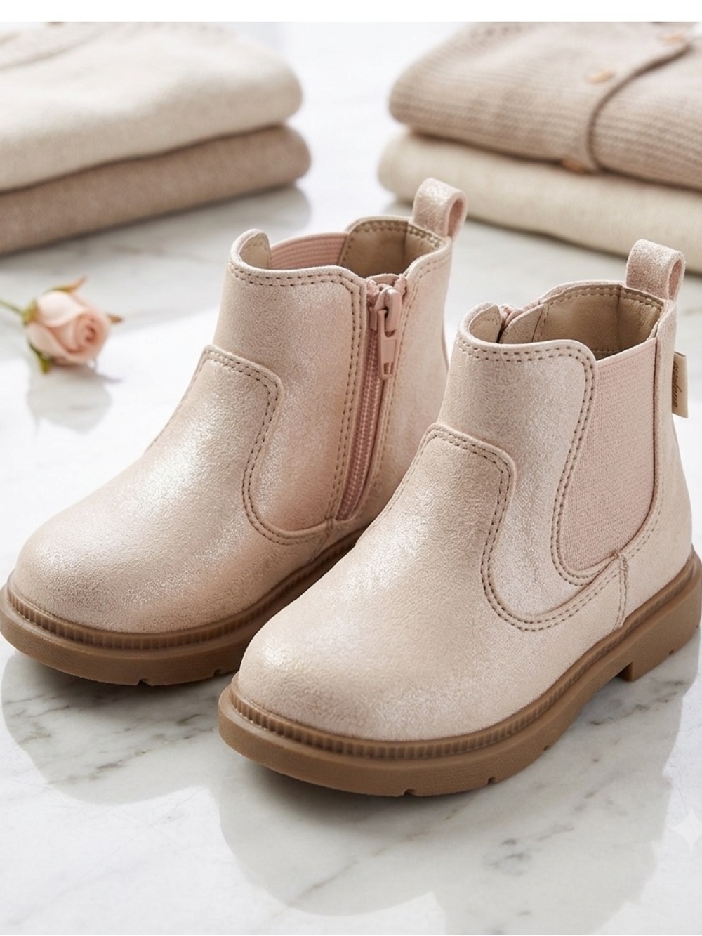 NWT~Babies SZ:3 (3-6M)Cream Boots w easy on side zipper None marking bottom NEW